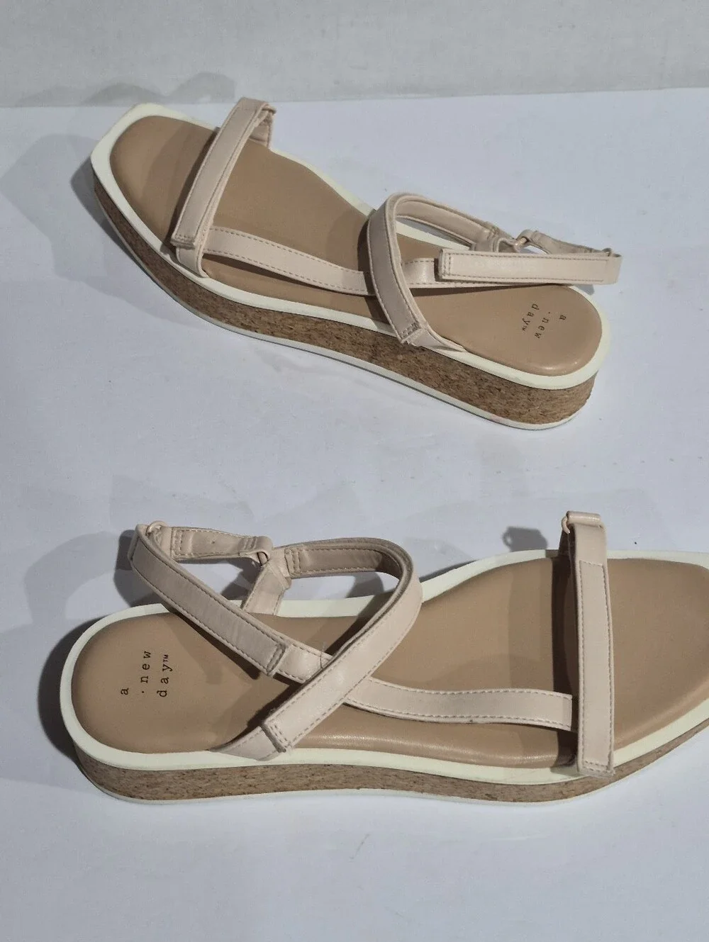 A New Day Women's Neutral Beige Strappy Platform Sandals Size 10